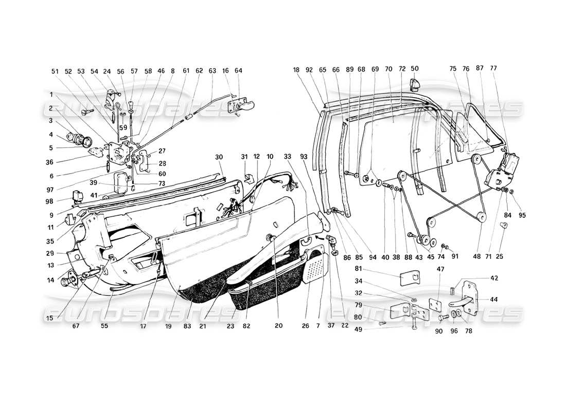 ferrari 308 (1981) gtbi/gtsi diagramma delle parti porte