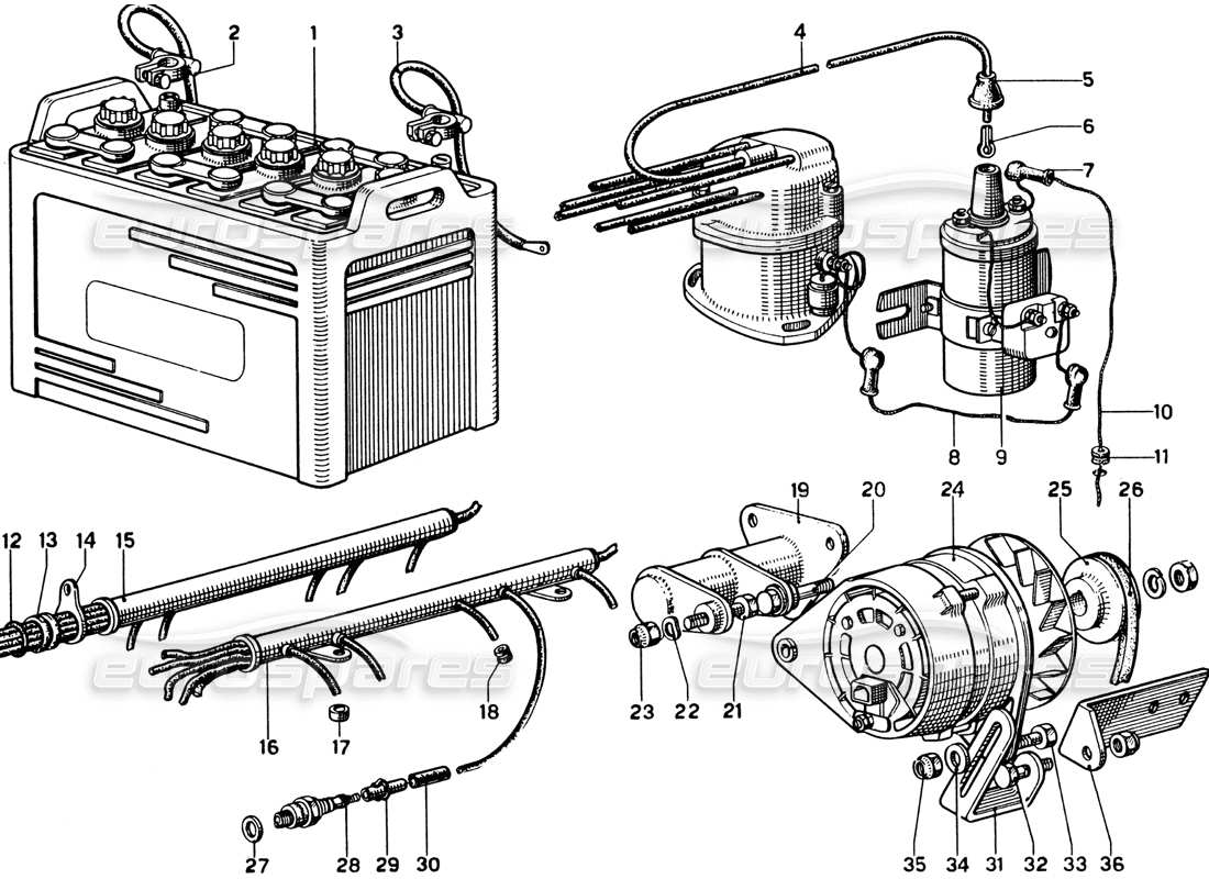 ferrari 330 gtc coupe generatore e batteria diagramma delle parti
