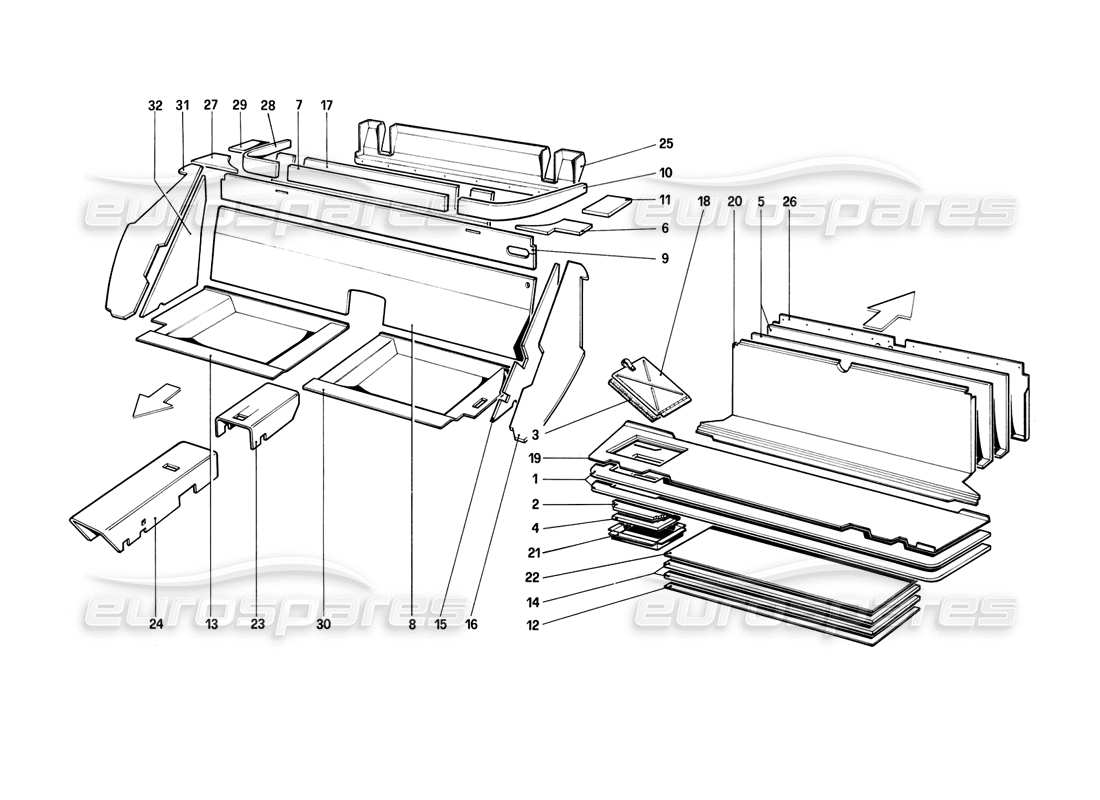 ferrari mondial 8 (1981) isolamento vano passeggeri e bagagliaio diagramma delle parti