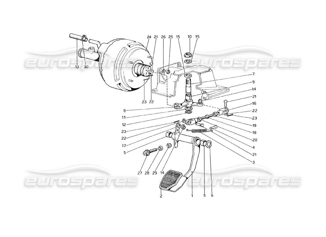 ferrari 308 gt4 dino (1979) schema delle parti dell'impianto idraulico del freno (varianti per versione con guida a destra).