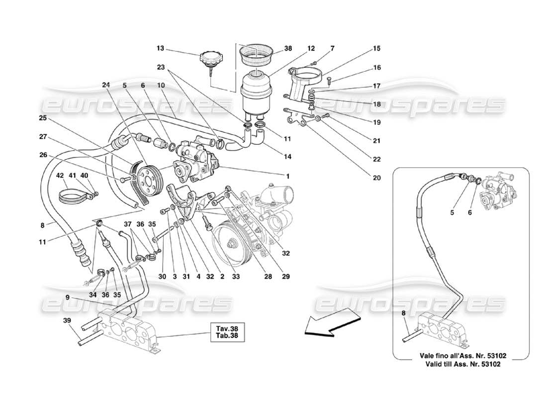 ferrari 360 challenge stradale schema delle parti della pompa idraulica dello sterzo e del serbatoio