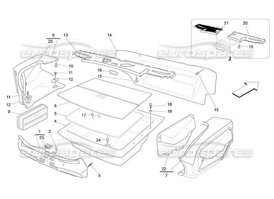 maserati qtp. (2005) 4.2 diagramma delle parti dei tappetini del vano bagagli