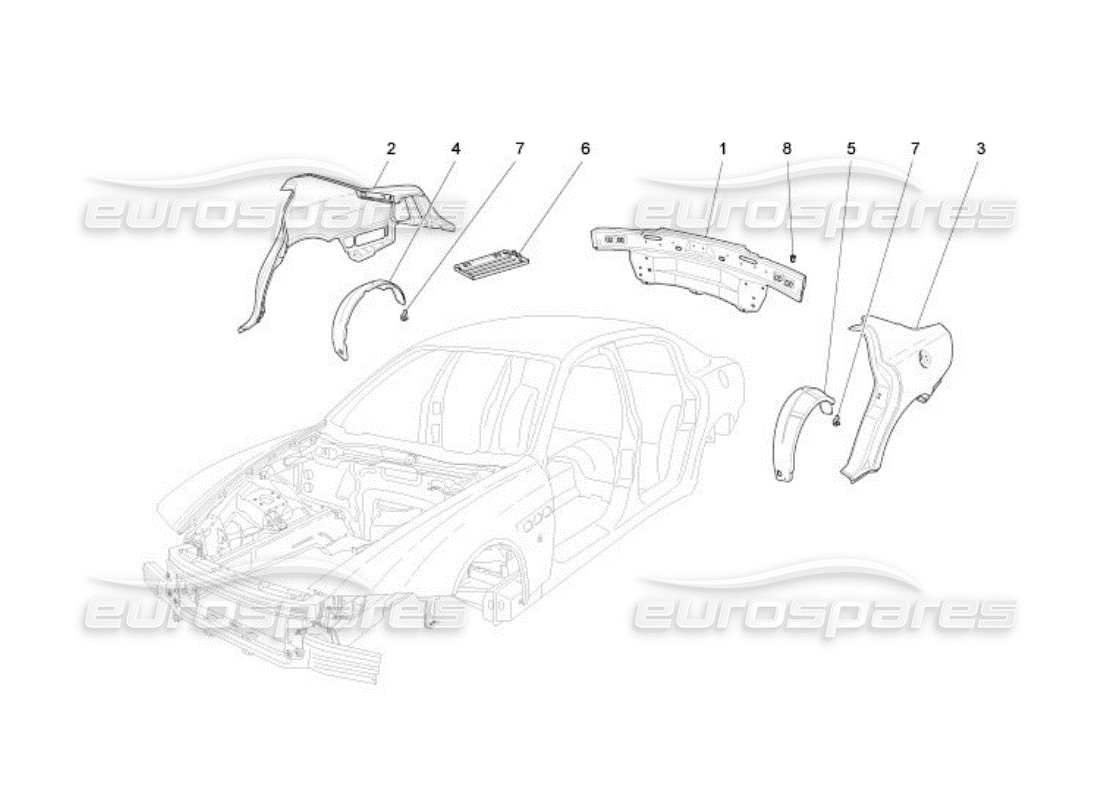 maserati qtp. (2005) 4.2 schema delle parti della carrozzeria e dei pannelli di rivestimento esterni posteriori