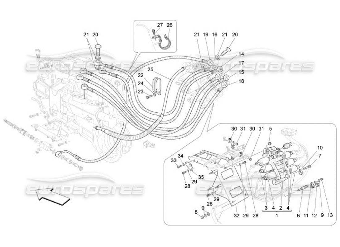 maserati qtp. (2005) 4.2 impianto idraulico di attivazione del cambio: unita' di potenza schema delle parti