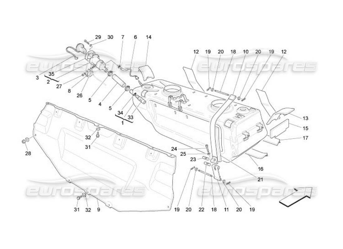 maserati qtp. (2005) 4.2 serbatoio di carburante diagramma delle parti