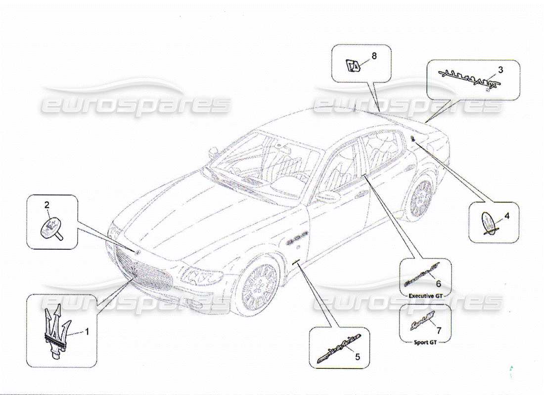 maserati qtp. (2010) 4.2 diagramma delle parti di finiture, marchi e simboli