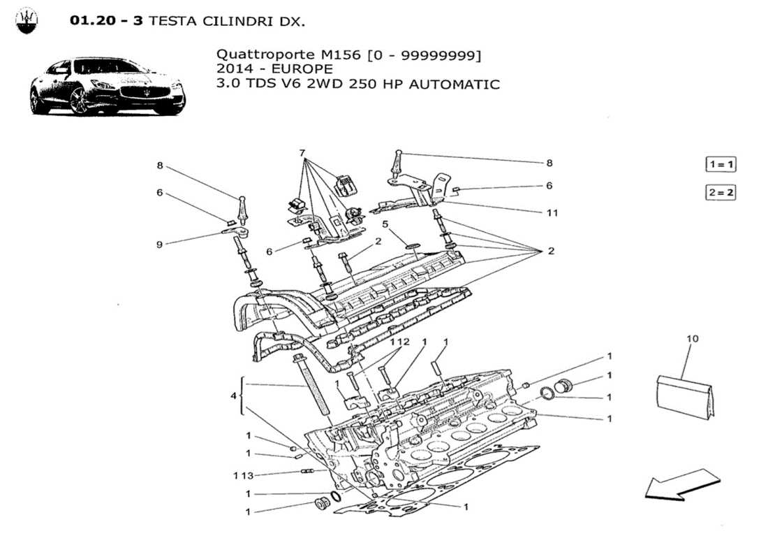 maserati qtp. v6 3.0 tds 250bhp 2014 schema delle parti della testata destra