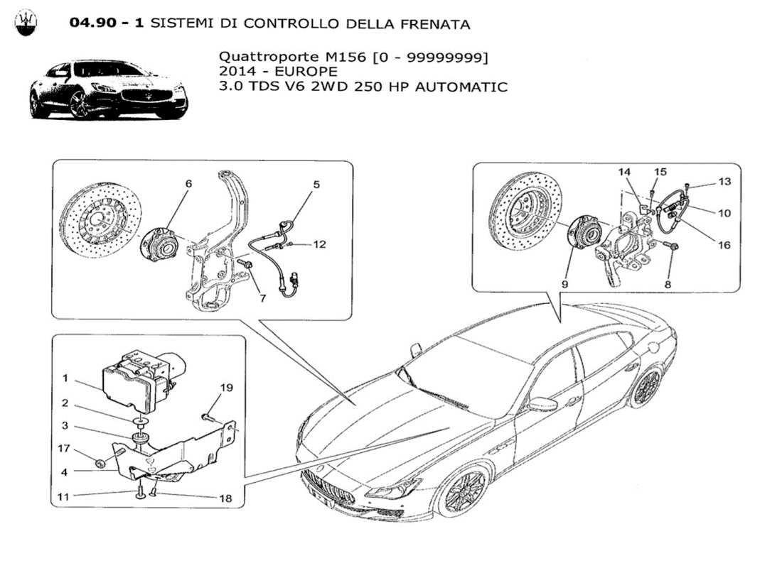 maserati qtp. v6 3.0 tds 250bhp 2014 diagramma delle parti dei sistemi di controllo della frenatura