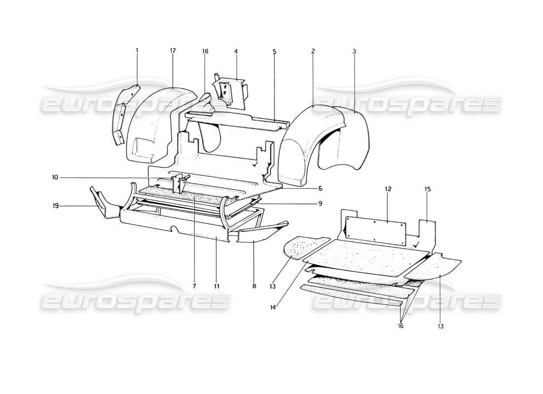 ferrari 246 dino (1975) scocca - elementi interni diagramma delle parti