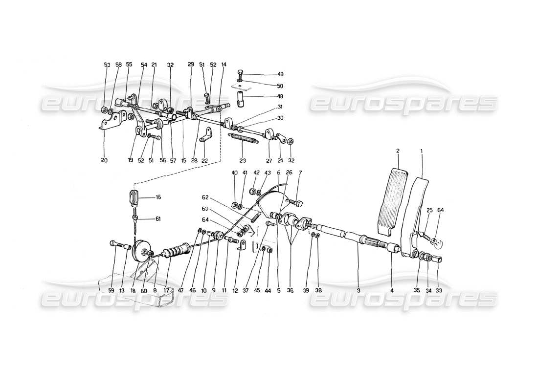 ferrari 246 dino (1975) comando acceleratore (varianti per versioni rhd) diagramma delle parti