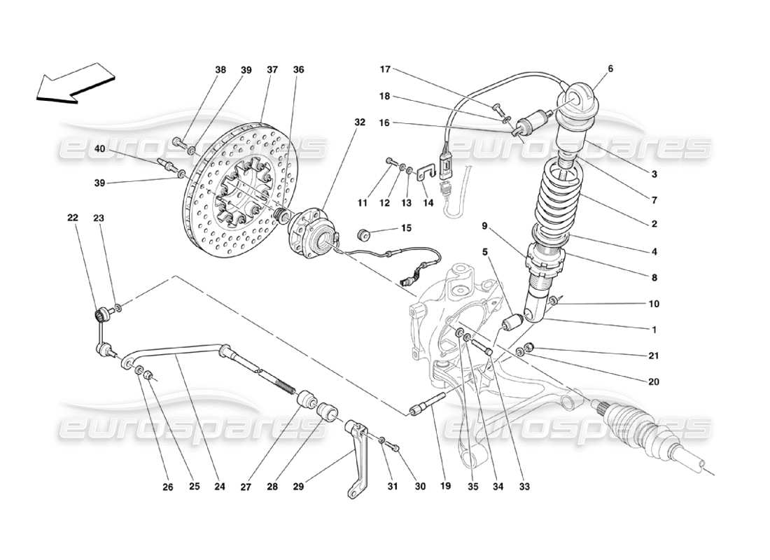ferrari 360 challenge stradale sospensione posteriore - ammortizzatore e disco freno schema parte