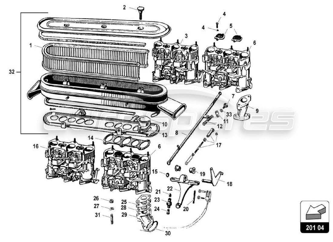 lamborghini miura p400s schema delle parti del sistema di alimentazione