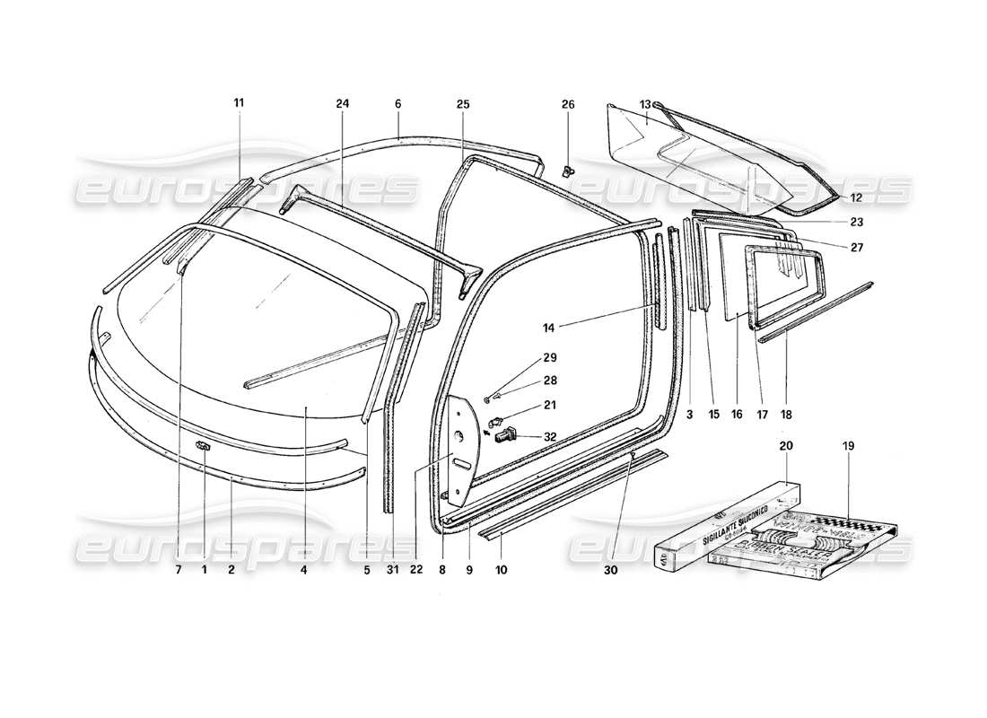 ferrari 308 (1981) gtbi/gtsi diagramma delle parti degli occhiali