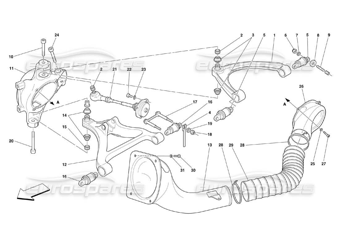 ferrari 360 challenge (2000) sospensioni posteriori - schema delle parti bracci trasversali