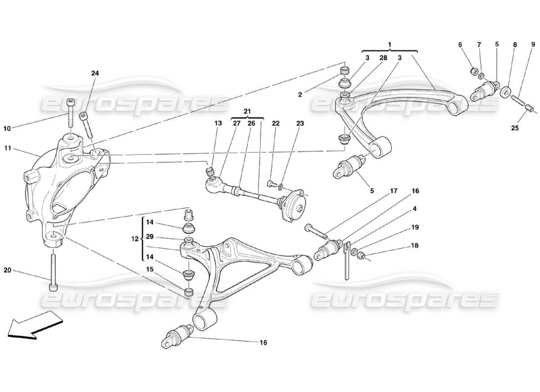 ferrari 360 challenge stradale sospensioni posteriori - schema delle parti bracci trasversali