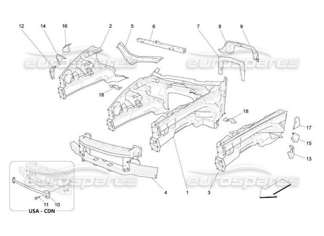 maserati qtp. (2005) 4.2 schema delle parti dei telai strutturali anteriori e dei pannelli in lamiera