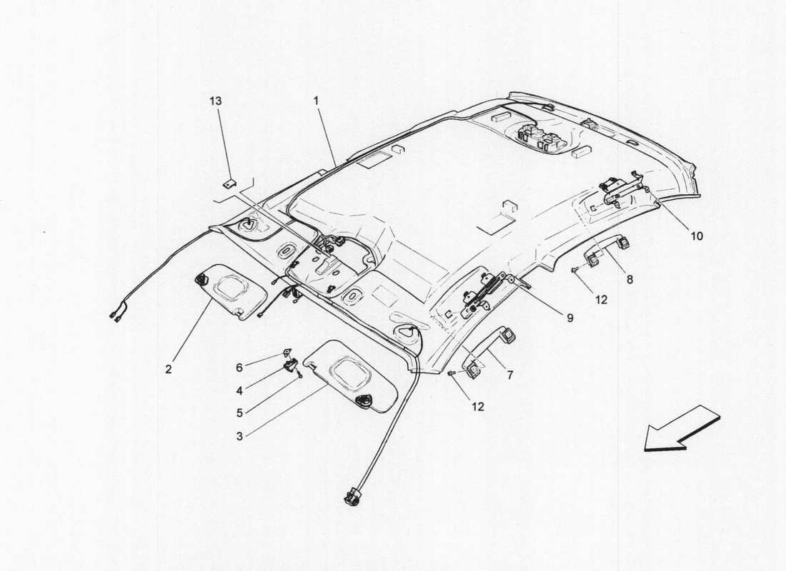 maserati qtp. v6 3.0 bt 410bhp 2wd 2017 diagramma delle parti del tetto e delle alette parasole
