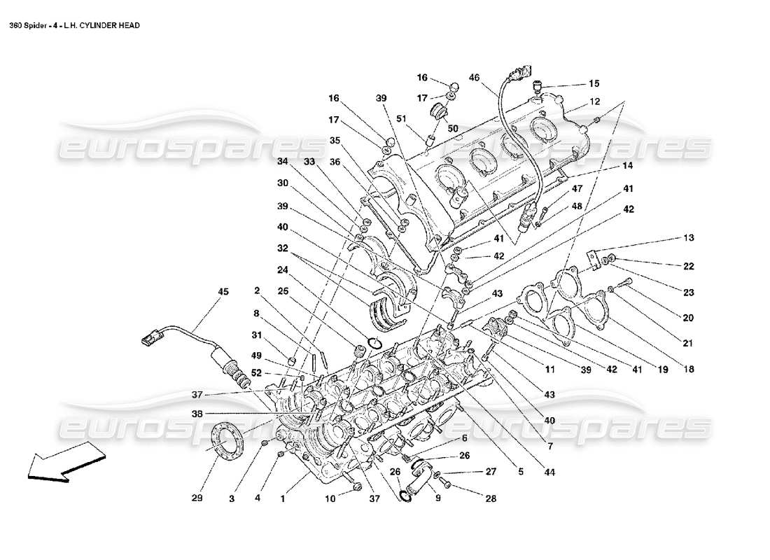 ferrari 360 spider diagramma delle parti della testata del cilindro sinistra