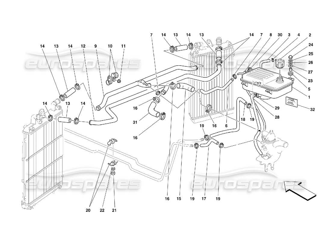 ferrari 355 (5.2 motronic) sistema di raffreddamento - nourice diagramma delle parti