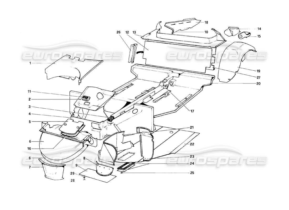 ferrari 308 (1981) gtbi/gtsi scocca - elementi interni diagramma delle parti