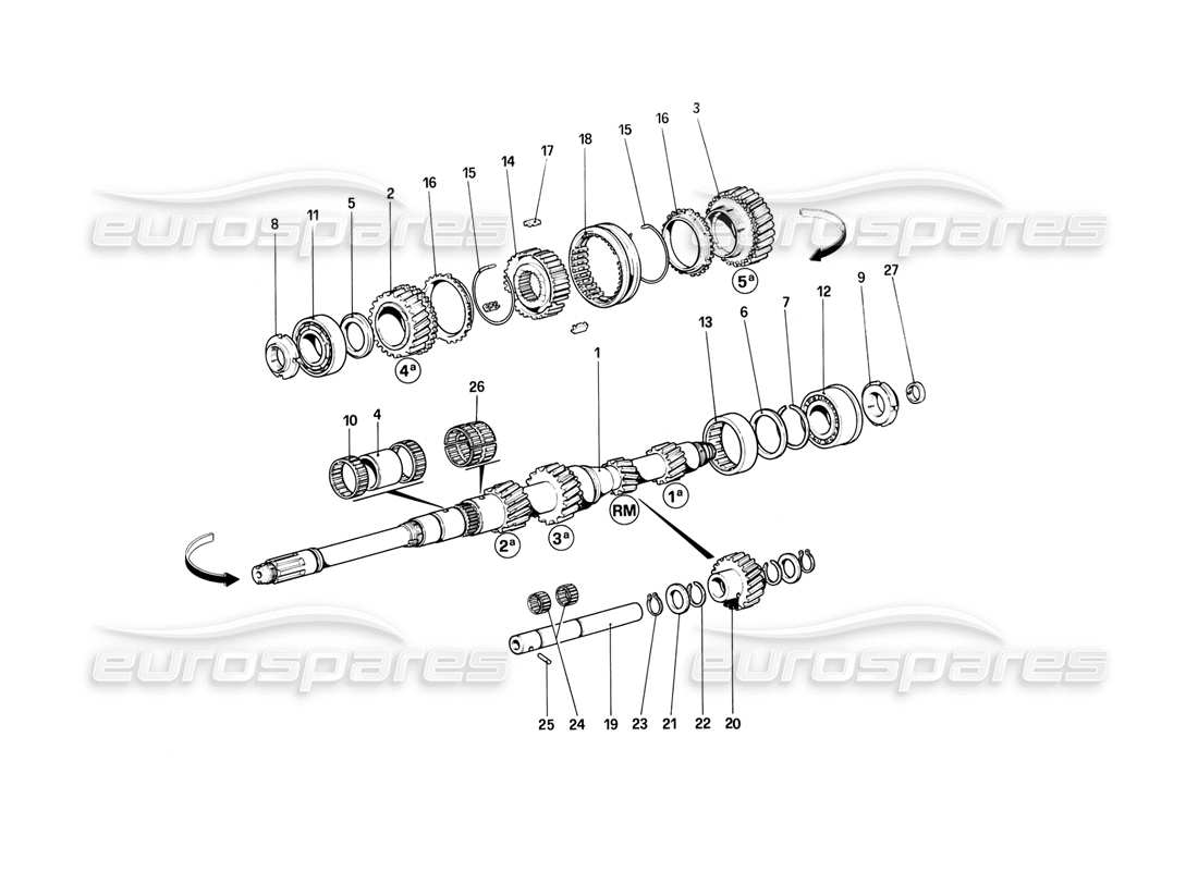 ferrari 308 (1981) gtbi/gtsi ingranaggi dell'albero principale diagramma delle parti
