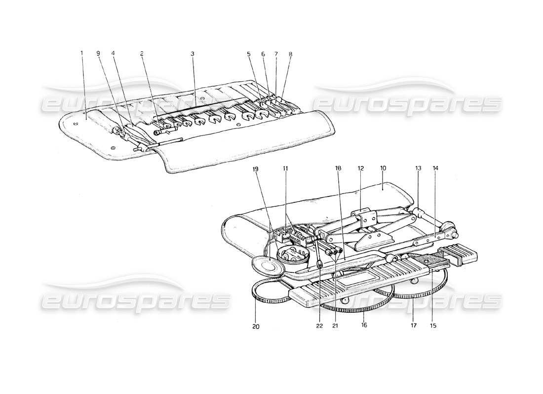 ferrari 308 gt4 dino (1979) schema delle parti del kit attrezzi