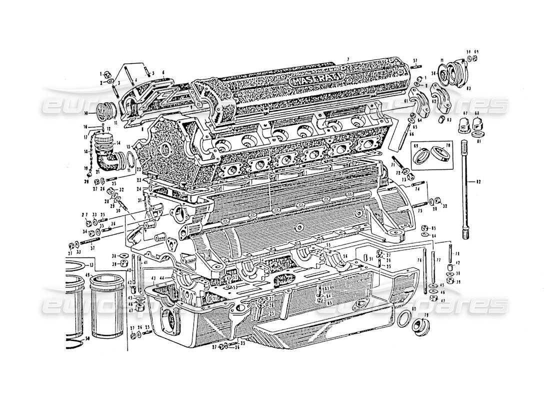 maserati 3500 gt schema delle parti dell'alloggiamento del motore