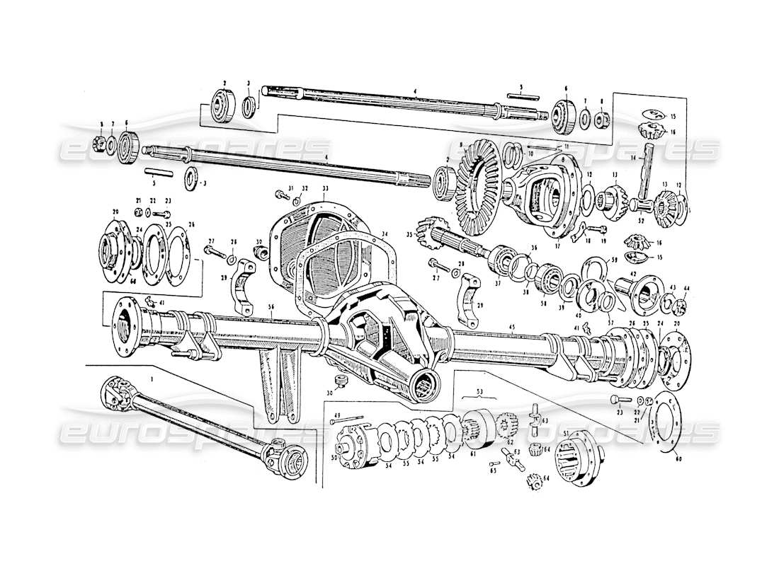 maserati 3500 gt schema delle parti dell'albero dell'elica e dell'asse posteriore