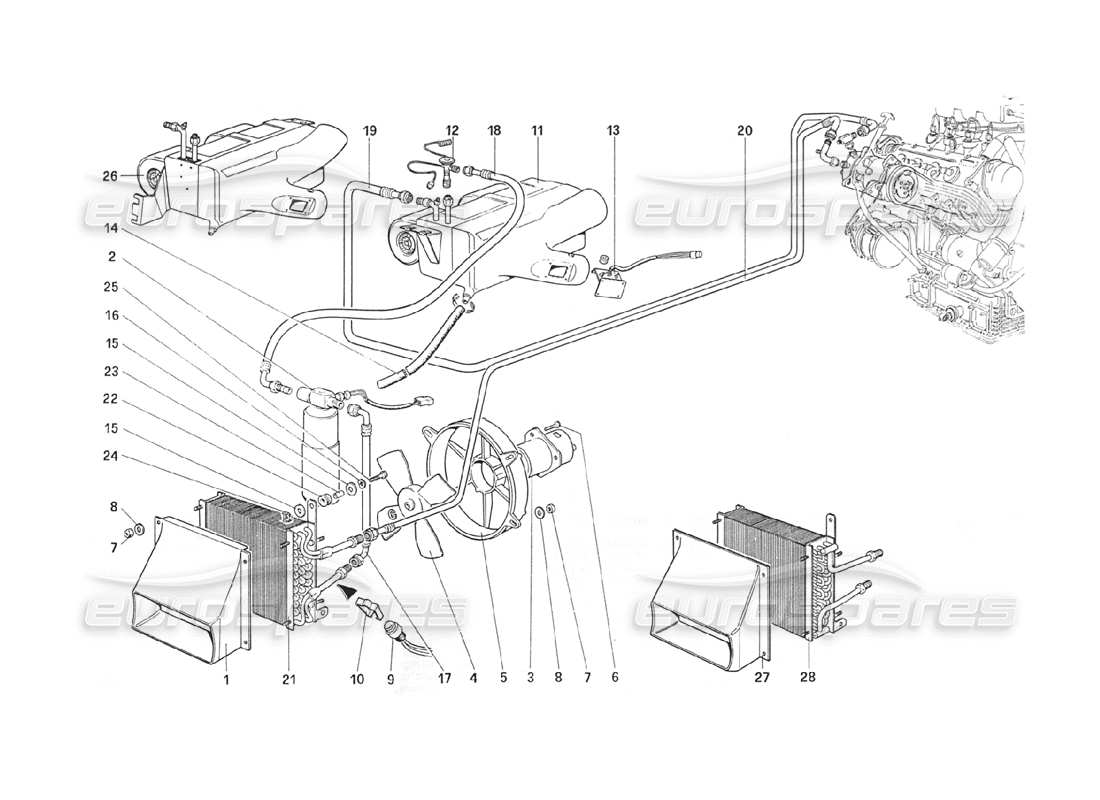ferrari 208 turbo (1989) sistema di aria condizionata diagramma delle parti