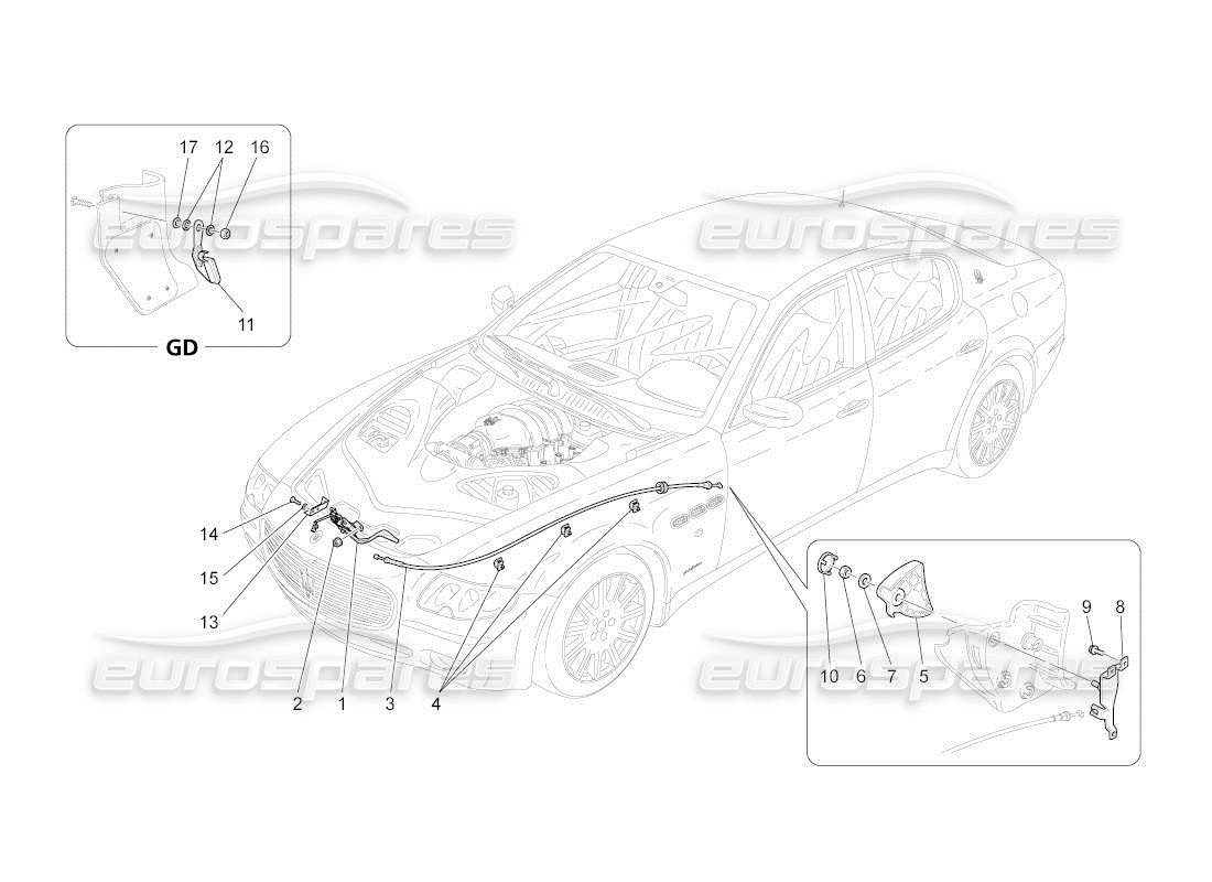 maserati qtp. (2011) 4.7 auto diagramma delle parti del pulsante di apertura del coperchio anteriore