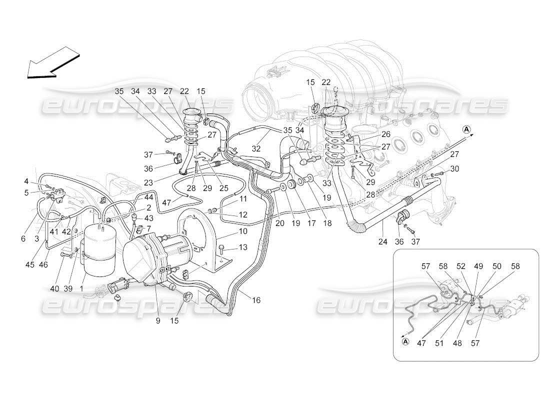 maserati qtp. (2011) 4.7 auto diagramma delle parti del sistema d'aria aggiuntivo