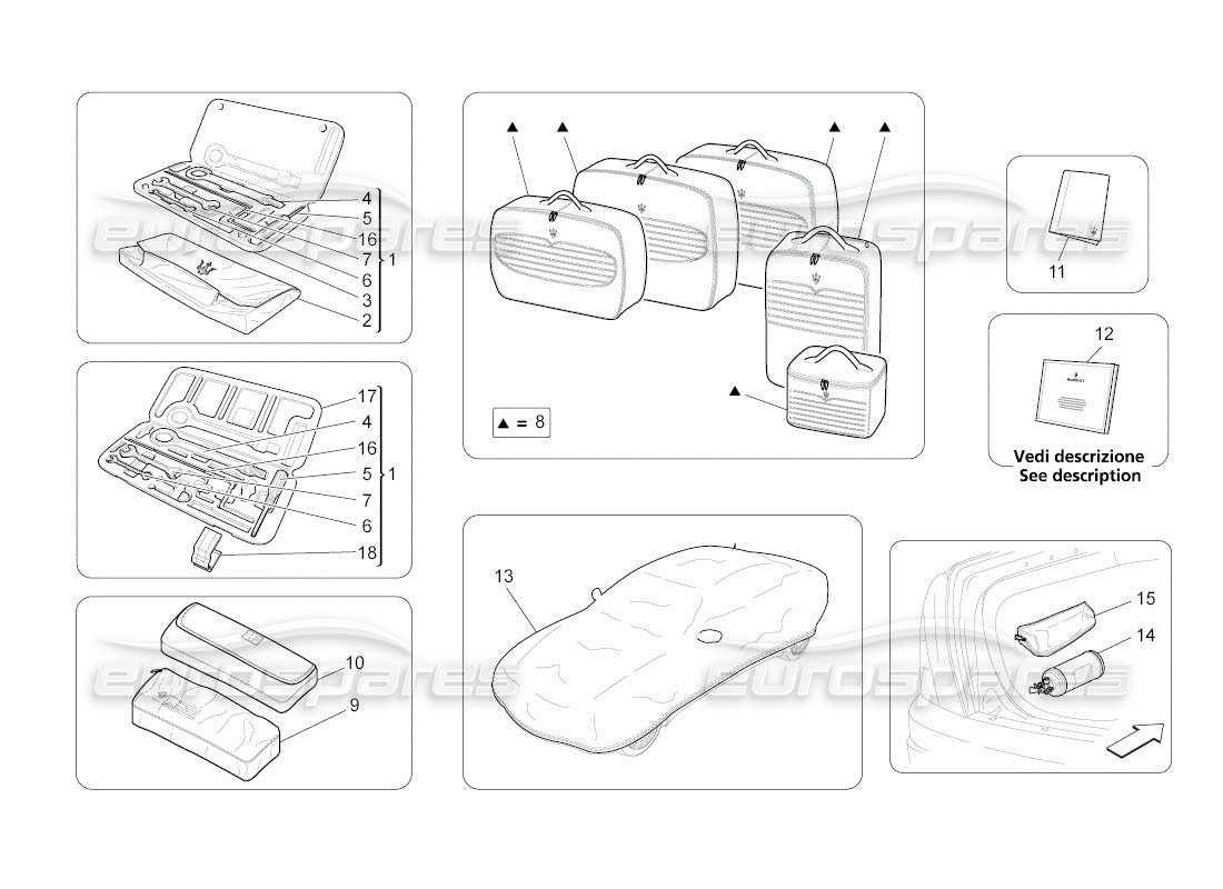 maserati qtp. (2011) 4.7 auto accessori forniti diagramma delle parti