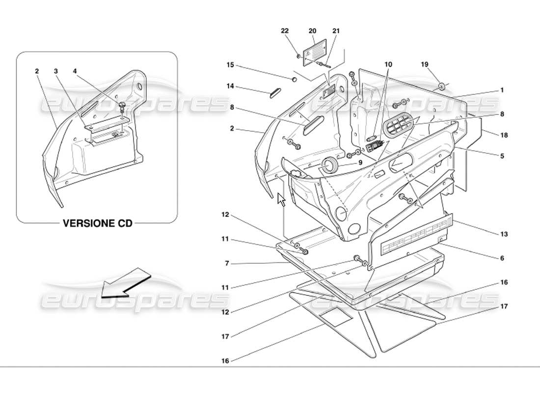 ferrari 360 modena finiture dello scomparto anteriore diagramma delle parti