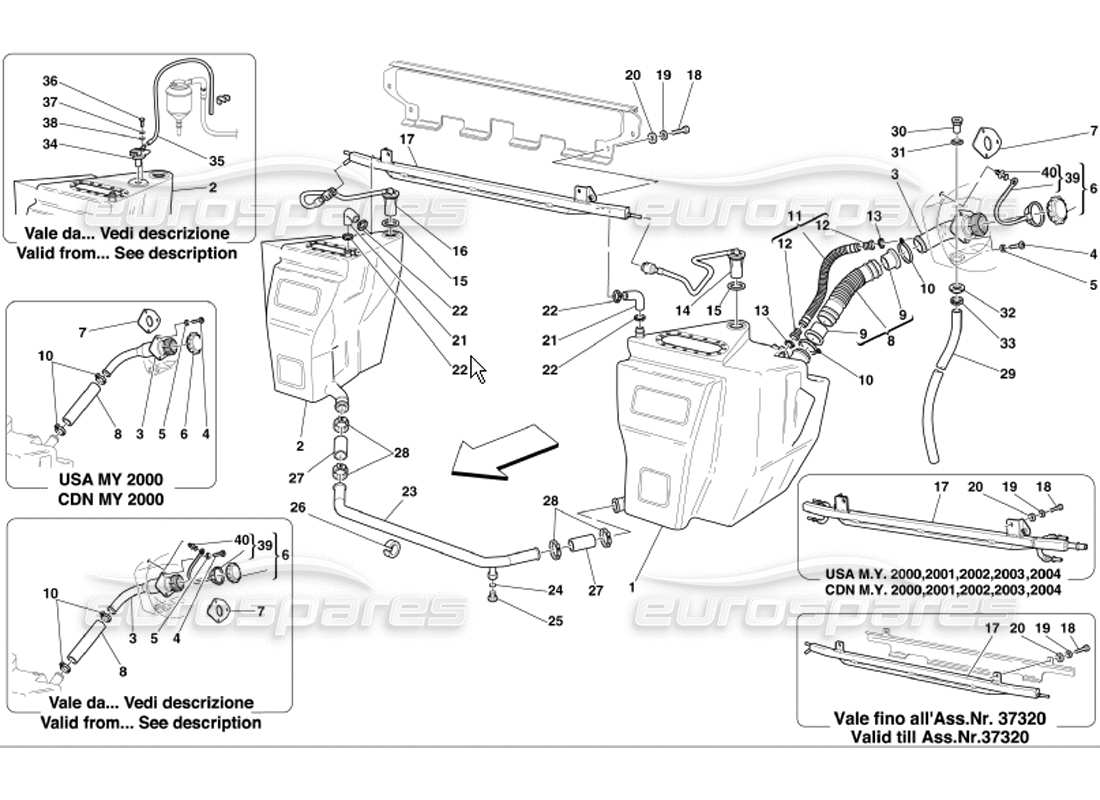 ferrari 360 modena serbatoi di carburante e diagramma delle parti dell'unione