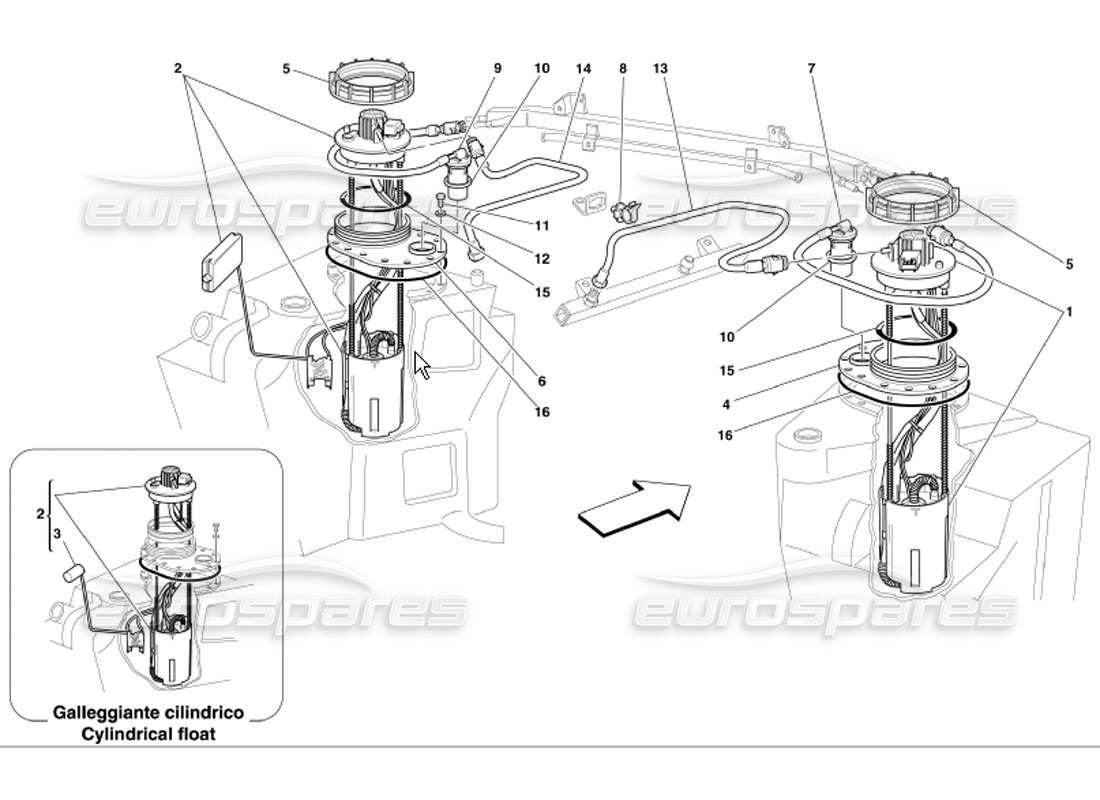 ferrari 360 modena pompe e tubi del carburante diagramma delle parti