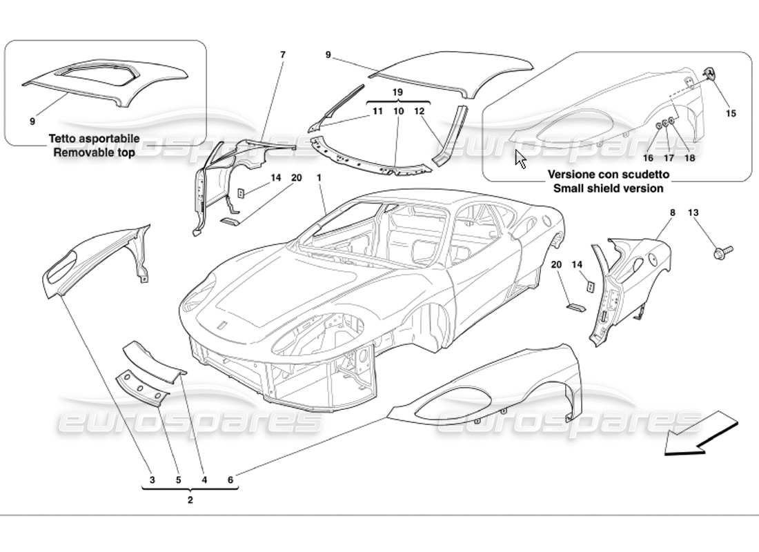 ferrari 360 modena rifiniture esterne della carrozzeria diagramma delle parti