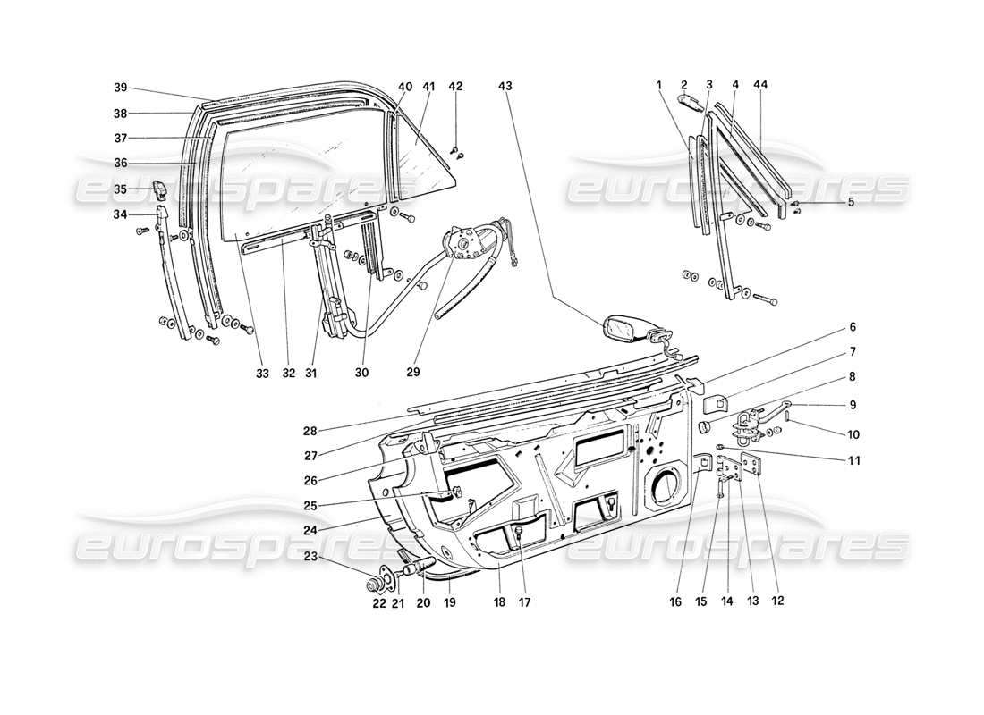 ferrari 208 turbo (1989) schema delle parti delle porte (dall'auto 75929).
