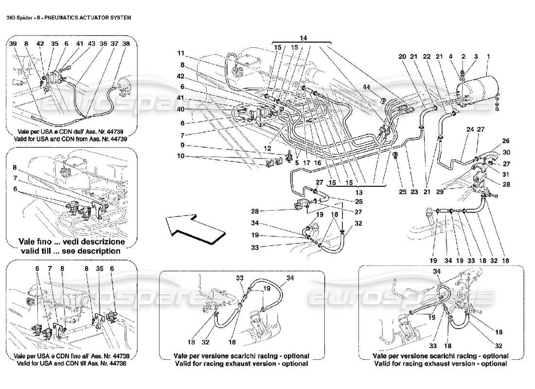 ferrari 360 spider diagramma delle parti del sistema attuatore pneumatico