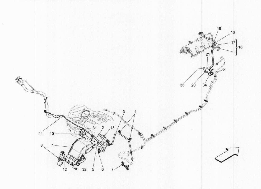 maserati qtp. v6 3.0 bt 410bhp 2wd 2017 diagramma delle parti del sistema di ricircolo dei vapori di carburante
