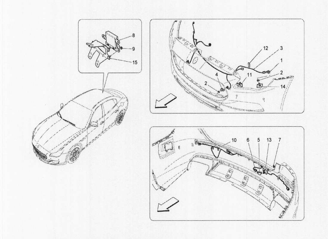 maserati qtp. v6 3.0 bt 410bhp 2wd 2017 diagramma delle parti dei sensori di parcheggio