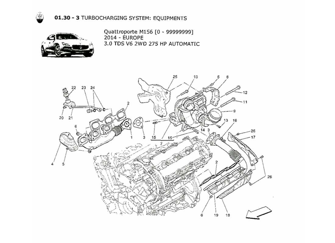 maserati qtp. v6 3.0 tds 275bhp 2014 sistema turbocompressore: schema particolare dell'attrezzatura
