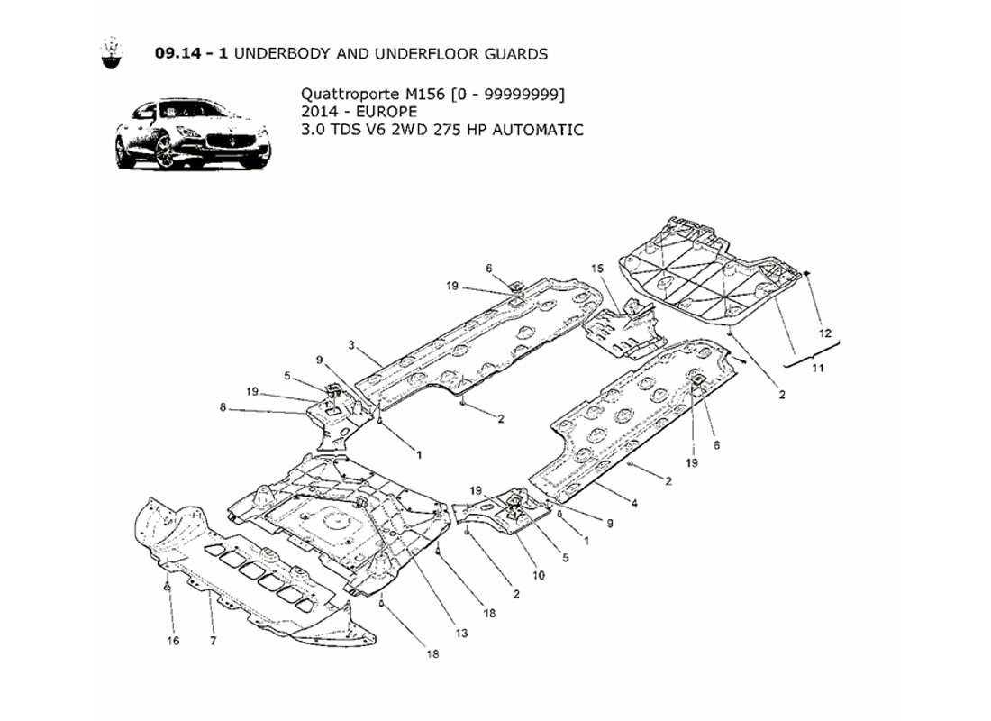 maserati qtp. v6 3.0 tds 275bhp 2014 schema delle parti delle protezioni sottoscocca e sottopavimento