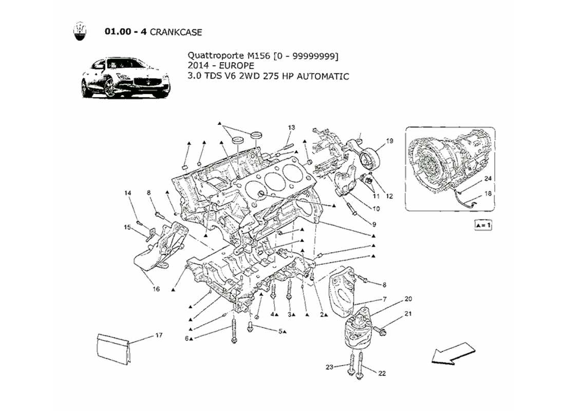 maserati qtp. v6 3.0 tds 275bhp 2014 schema delle parti del basamento