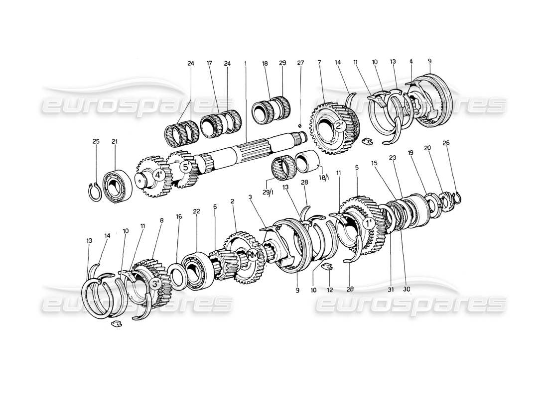 ferrari 246 dino (1975) ingranaggi dell'albero di rinvio diagramma delle parti