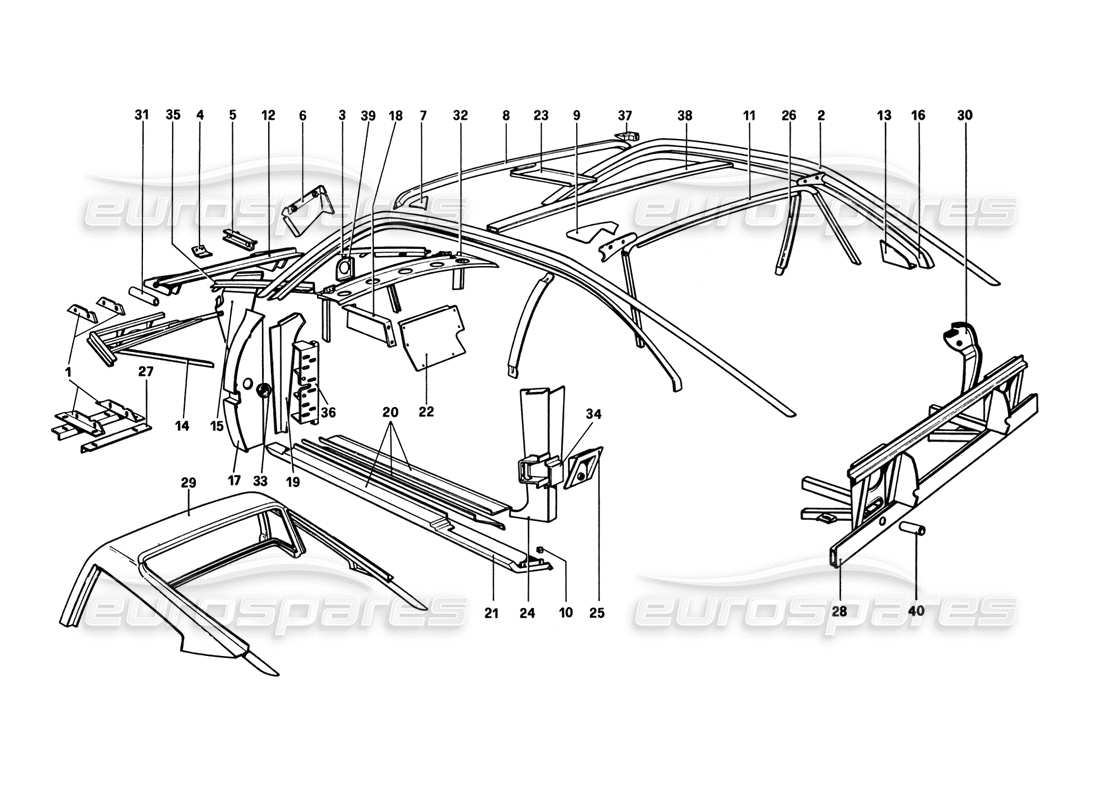 ferrari 308 gtb (1980) scocca - diagramma delle parti degli elementi interni