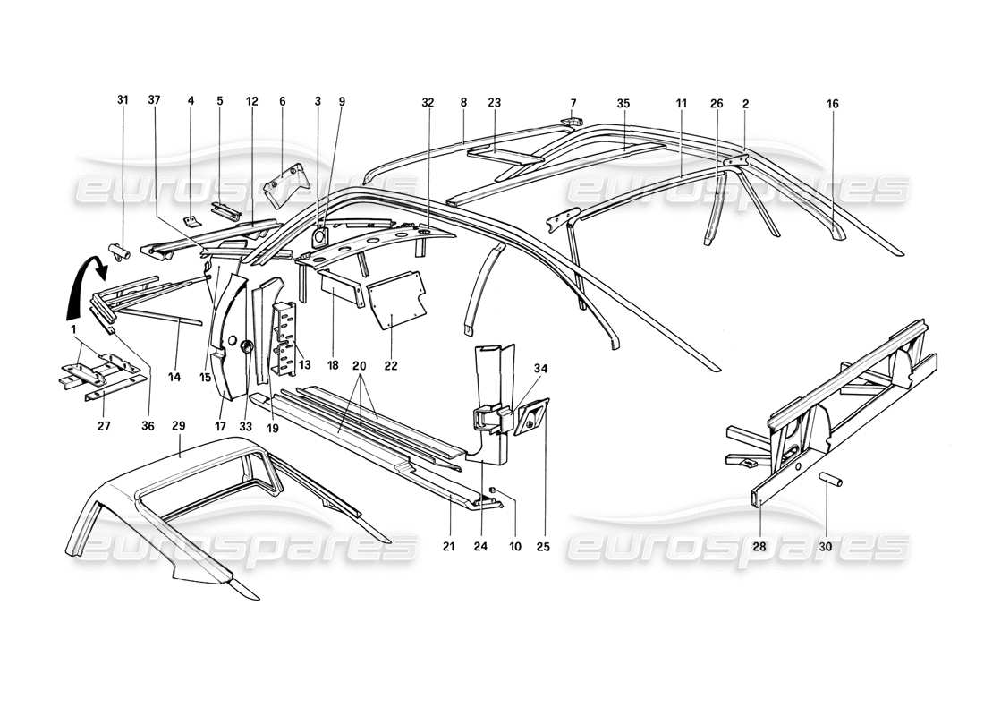 ferrari 308 (1981) gtbi/gtsi scocca - diagramma delle parti degli elementi interni