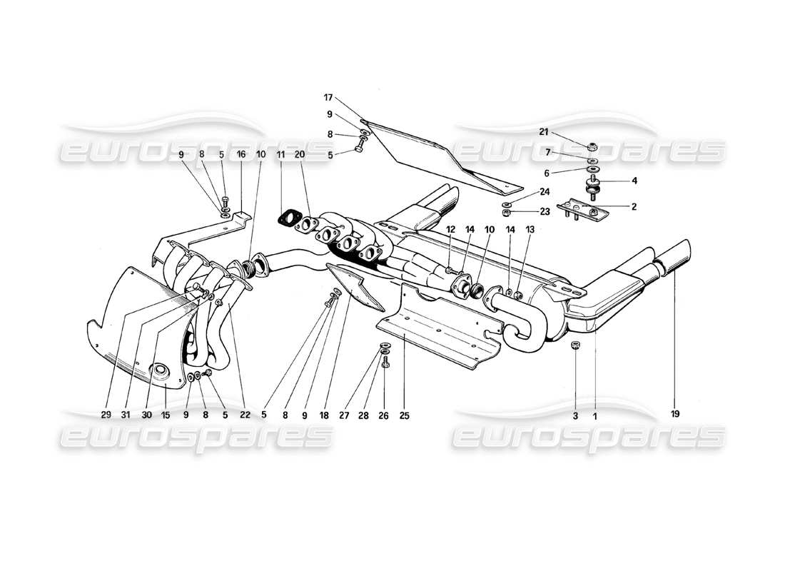 ferrari 308 (1981) gtbi/gtsi impianto di scarico diagramma delle parti