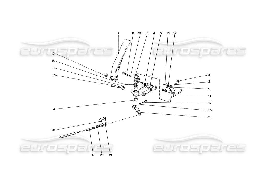 ferrari 308 gt4 dino (1979) diagramma delle parti del comando dell'acceleratore (varianti per la versione con guida a destra).