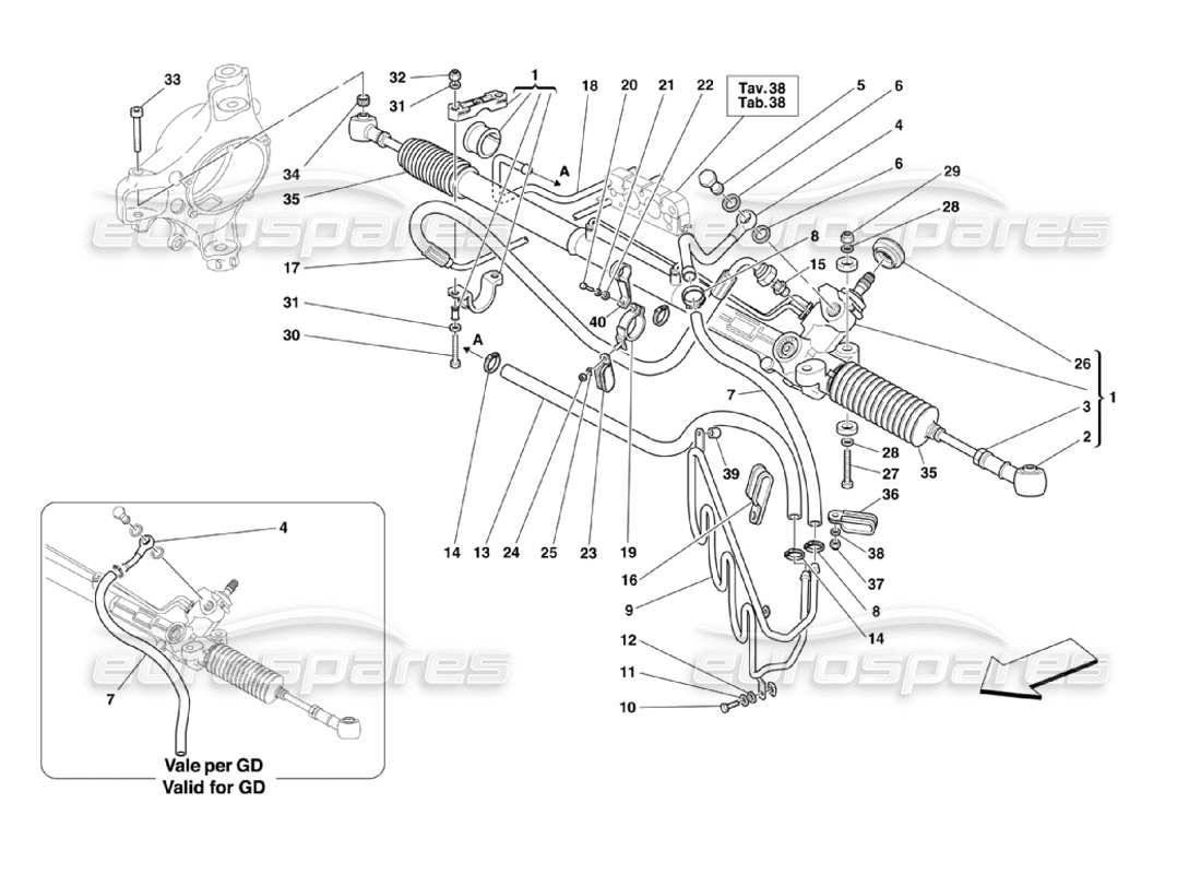 ferrari 360 challenge stradale schema delle parti della scatola dello sterzo idraulico e della serpentina