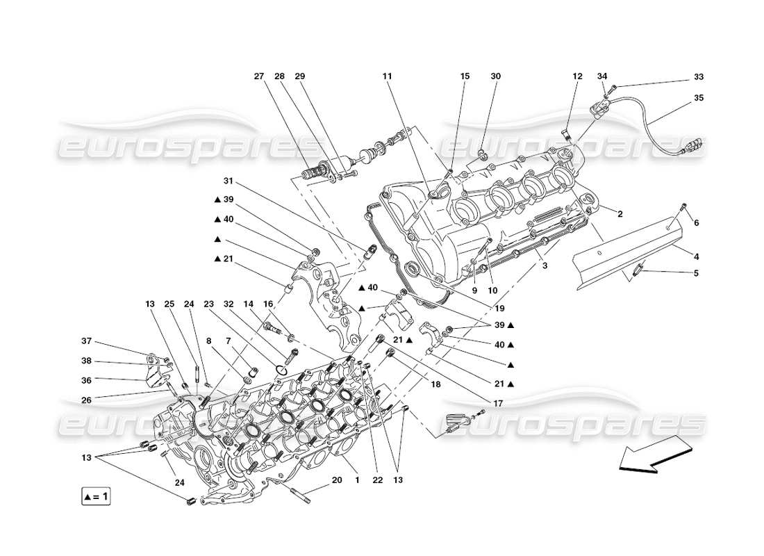 ferrari 430 challenge (2006) diagramma delle parti della testata del cilindro sinistra